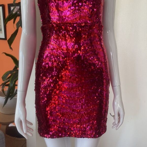 Zara Pink & Red Horizontal Striped Sequin Mini Dress Size XS - Picture 5 of 16